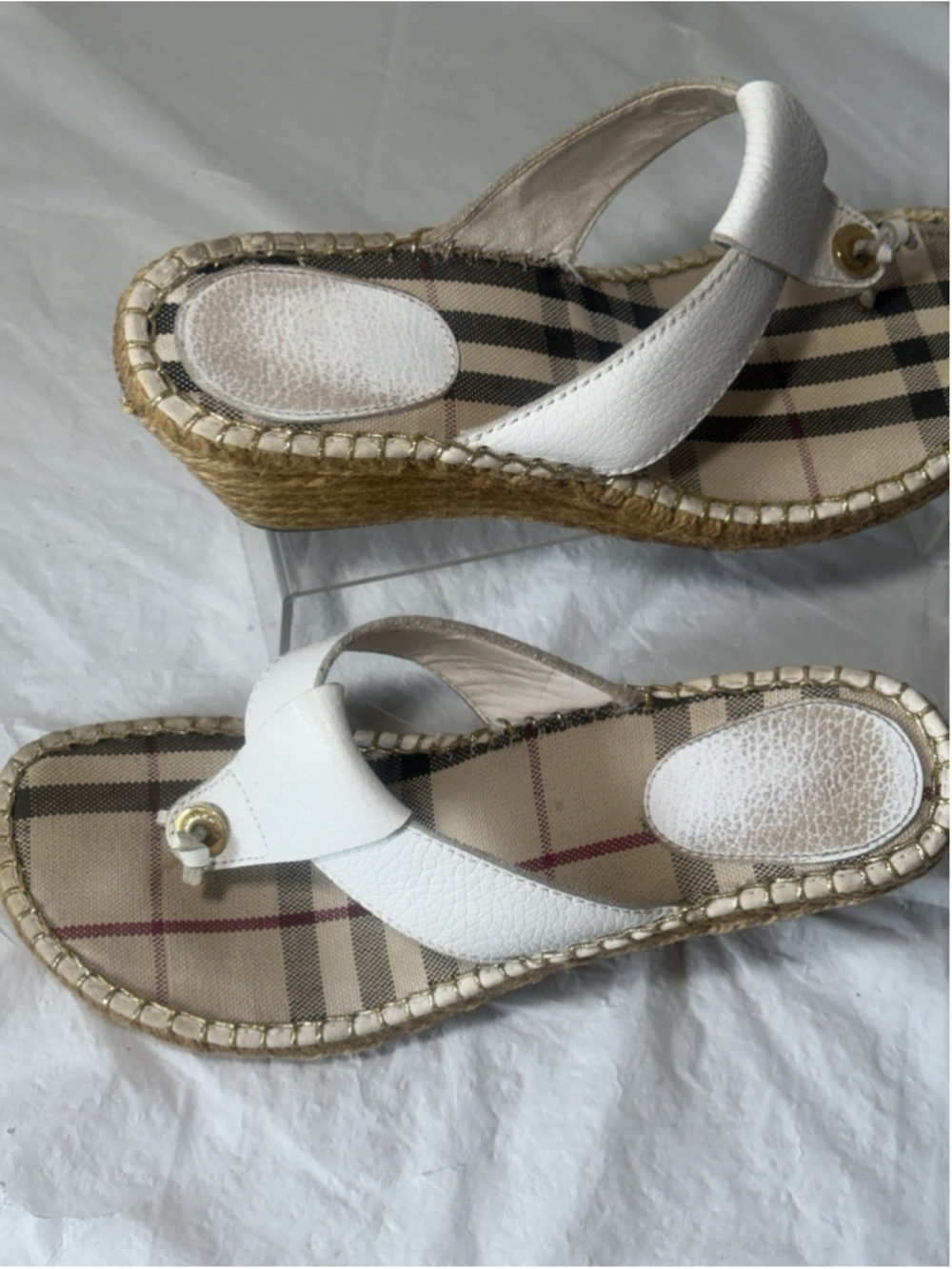 Burberry EU Size 41 Nova Check Espadrille Wedge Sandals shoes white - Picture 2 of 16